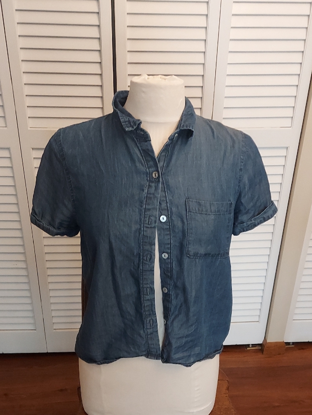 Denim Button-Up Camp Shirt